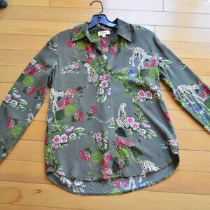L'AGENCE NINA KAHKI CHEETAH SILK SHIRT SIZE XS